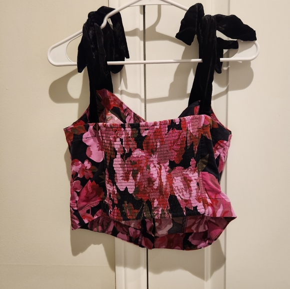Free People Floral Pink and Black Cropped Corset Top - Picture 3 of 5